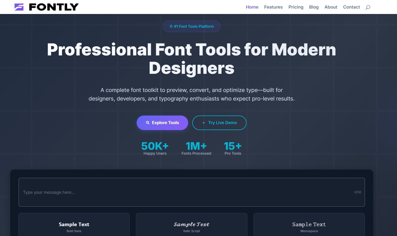 Fontly powerful online font toolkit website screenshot